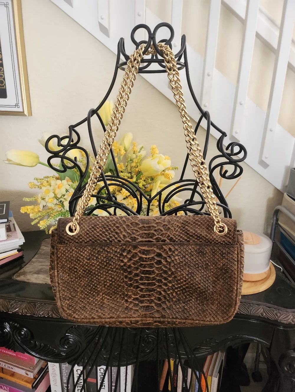 Michael Kors Hamilton Snakeskin chain shoulder / Crossbody bag